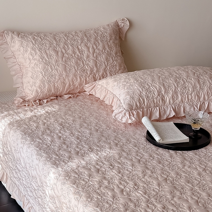 91家纺网 家纺一手货源 找家纺 佳汐蓝家纺2025春夏新品60天丝夹棉床盖多用 素客-桃喜粉