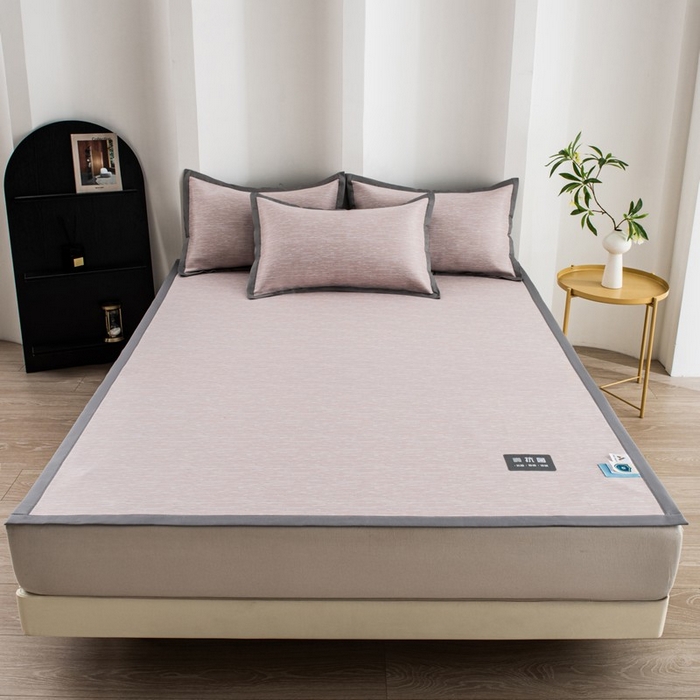 91家纺网 家纺一手货源 找家纺 尚品凤凰 2025新款凉感冰丝席三件套 抗菌平纹  粉