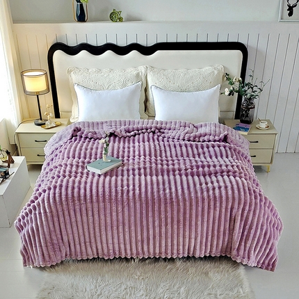 美洲琳 2025新款仿兔毛大泡泡宽抽条毛毯毯子 紫色