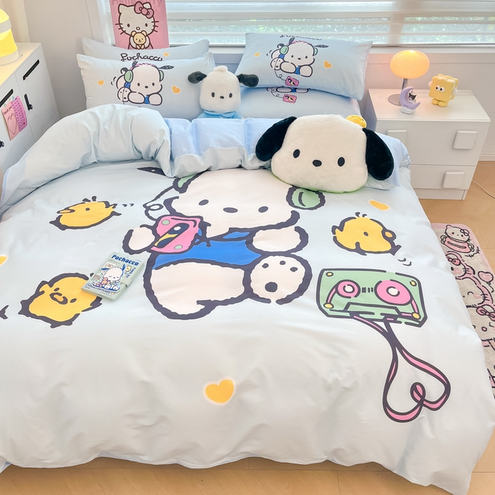 91家纺网 家纺一手货源 找家纺 暮思家居 2025新款正版授权三丽鸥大阪全棉数码印花纯棉四件套系列-第三批(专版花型) 大版-音乐帕恰狗