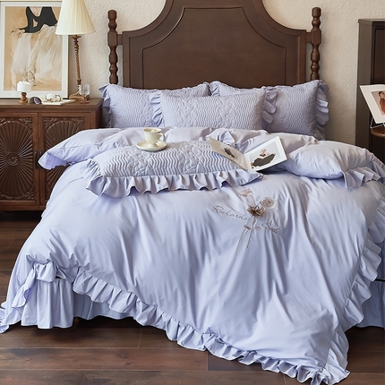 乐朵家居 2025新款 花璟枝 天丝缎 夹棉床盖四件套 琉璃紫