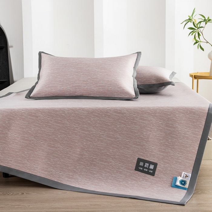 91家纺网 家纺一手货源 找家纺 尚品凤凰 2025新款凉感冰丝席三件套 抗菌平纹  粉