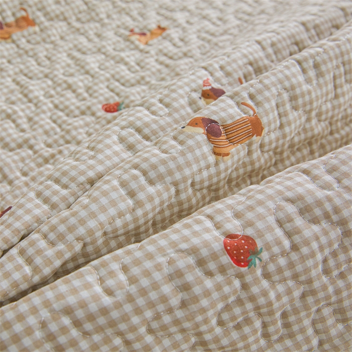 91家纺网 家纺一手货源 找家纺 恒爱家纺 2025新款全棉纯棉韩版印花床盖三件套 顽皮狗