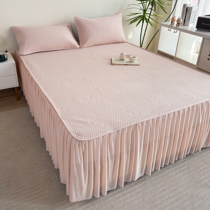 91家纺网 家纺一手货源 找家纺 许林2025新款凉豆豆床裙 北欧粉