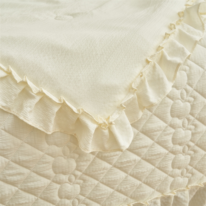91家纺网 家纺一手货源 找家纺 恒爱家纺 2025新款A类泡泡纱夏被夏凉被空调被四件套-杜鹃 象牙白