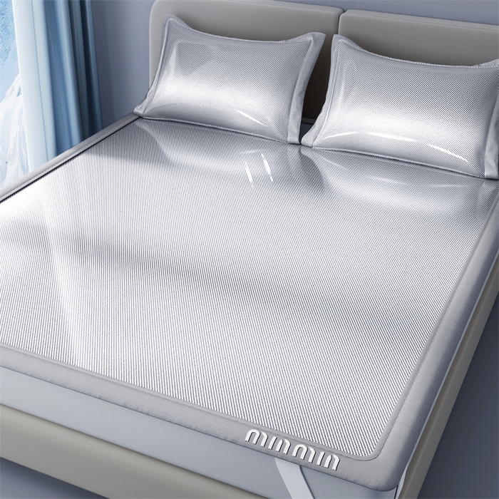 91家纺网 家纺一手货源 找家纺 星座家纺 2025新款斜纹冰丝凉席三件套-绣花款 雪花灰