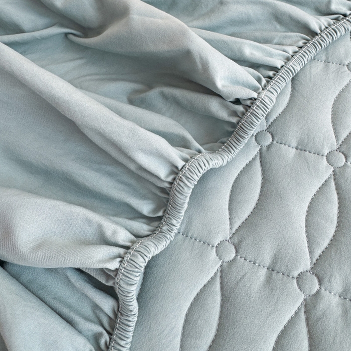 91家纺网 家纺一手货源 找家纺 云雀 2025新款A类加棉刺绣棉花床笠+盖毯 棉花床笠-雾霾蓝