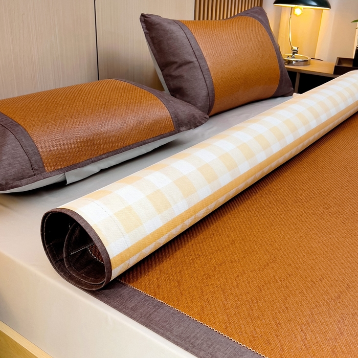 91家纺网 家纺一手货源 找家纺 梵赫 2025新款夏季成人凉感藤席凉席 简约-黄格