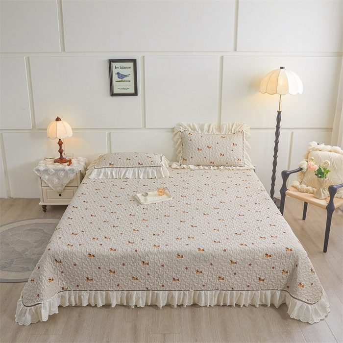 91家纺网 家纺一手货源 找家纺 恒爱家纺 2025新款全棉纯棉韩版印花床盖三件套 顽皮狗