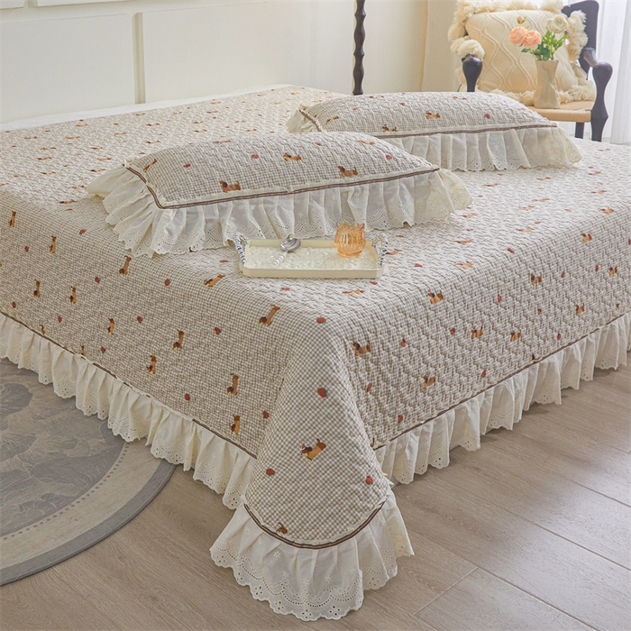 91家纺网 家纺一手货源 找家纺 恒爱家纺 2025新款全棉纯棉韩版印花床盖三件套 顽皮狗