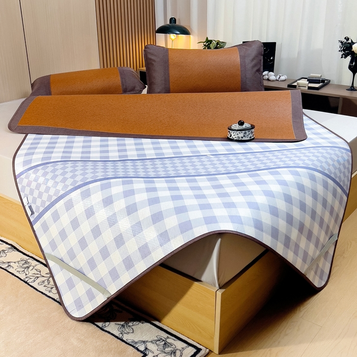 91家纺网 家纺一手货源 找家纺 梵赫 2025新款夏季成人凉感藤席凉席 简约-紫蓝格