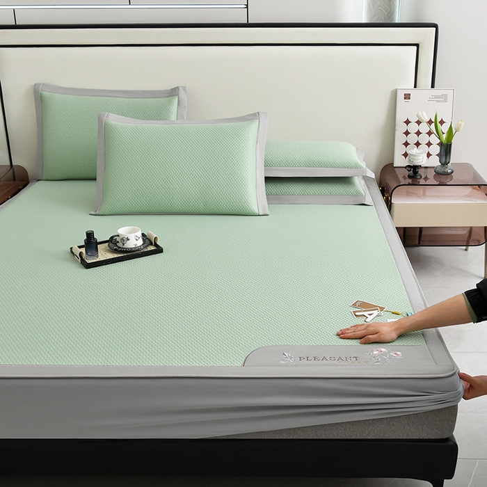 91家纺网 家纺一手货源 找家纺 小牛席业 2025新款3D按摩-鲜花清凉豆豆席系列（床笠款） 绿色