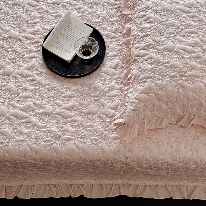 91家纺网 家纺一手货源 找家纺 佳汐蓝家纺2025春夏新品60天丝夹棉床盖多用 素客-桃喜粉