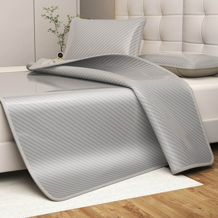 91家纺网 家纺一手货源 找家纺 欧邦 2025春夏新款水某星同款斜纹提花冰丝席三件套 床笠款-气质灰