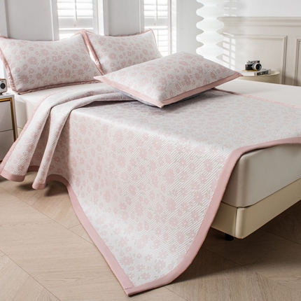 尚品凤凰 2025新款凉感豆豆席提花三件套 百花争艳-粉