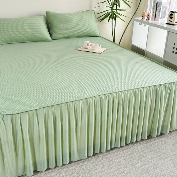 91家纺网 家纺一手货源 找家纺 许林2025新款凉豆豆床裙 北欧绿