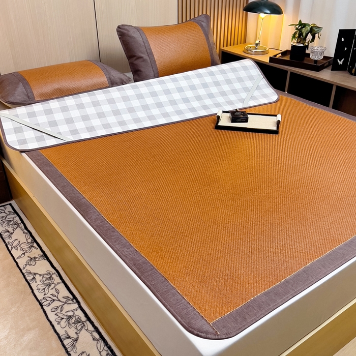 91家纺网 家纺一手货源 找家纺 梵赫 2025新款夏季成人凉感藤席凉席 简约-灰格