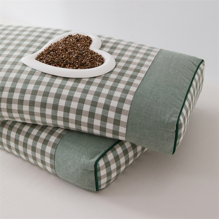 91家纺网 家纺一手货源 找家纺 大熊2025新款全棉水洗棉色织荞麦枕 宫廷荞麦枕-绿40*60*9cm