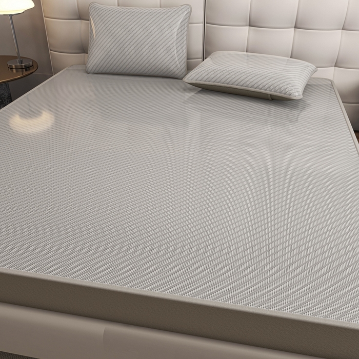 91家纺网 家纺一手货源 找家纺 欧邦 2025春夏新款水某星同款斜纹提花冰丝席三件套 床笠款-气质灰