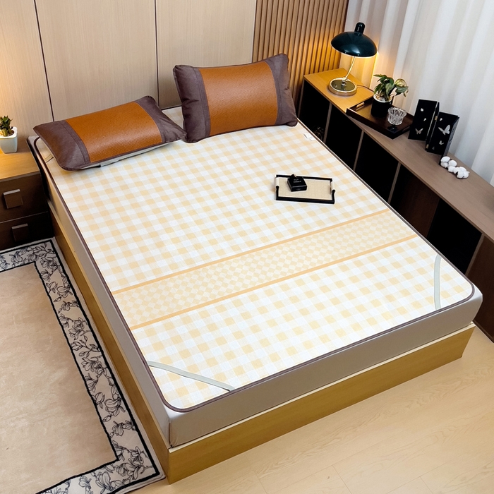 91家纺网 家纺一手货源 找家纺 梵赫 2025新款夏季成人凉感藤席凉席 简约-黄格