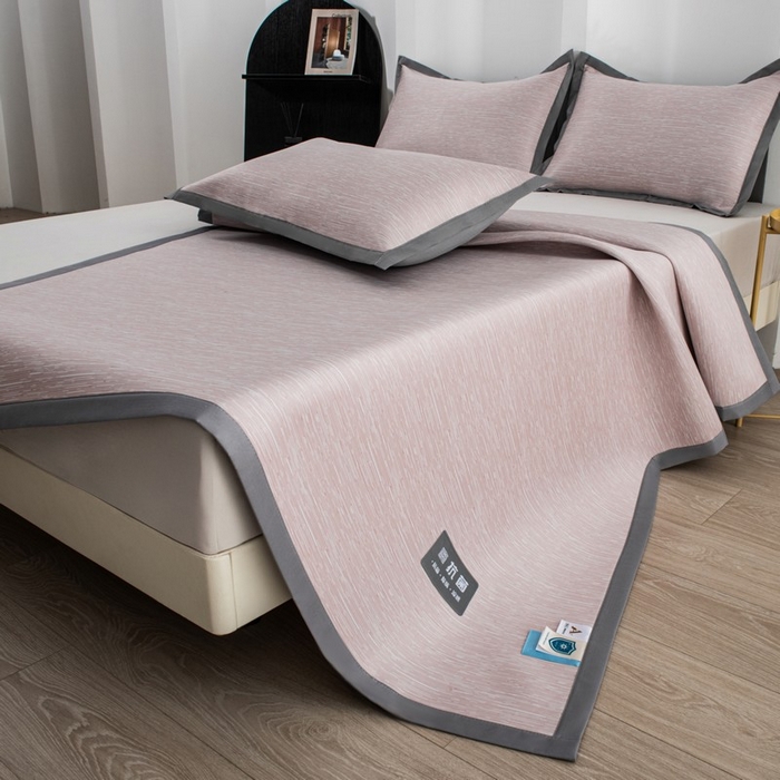 91家纺网 家纺一手货源 找家纺 尚品凤凰 2025新款凉感冰丝席三件套 抗菌平纹  粉