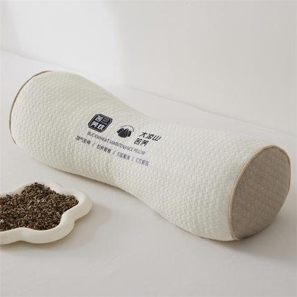 织布人2025新款荞麦枕针织圆形颈椎枕头草本反牵引颈椎荞麦壳硬枕骨头枕 针织圆形颈椎枕-米色45*14*8cm