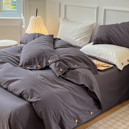 91家纺网 家纺一手货源 找家纺 （总）yyds网供 2025新款A类复古纽扣款四件套民宿高克重非全棉纯棉无印风日式水洗棉三件套[买家秀]