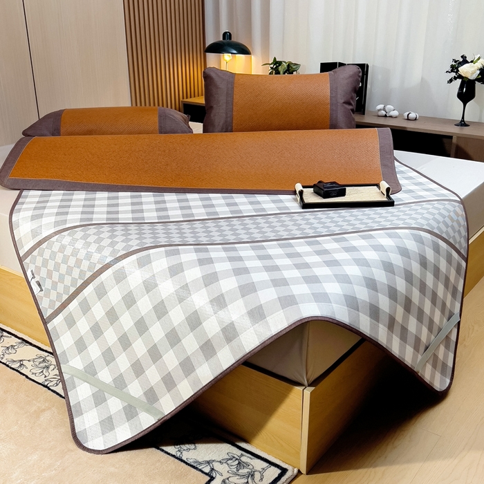 91家纺网 家纺一手货源 找家纺 梵赫 2025新款夏季成人凉感藤席凉席 简约-灰格