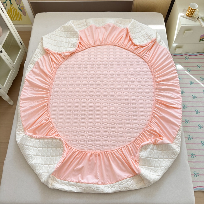 91家纺网 家纺一手货源 找家纺 云雀 2025新款A类加棉刺绣棉花床笠+盖毯 棉花床笠-玉粉