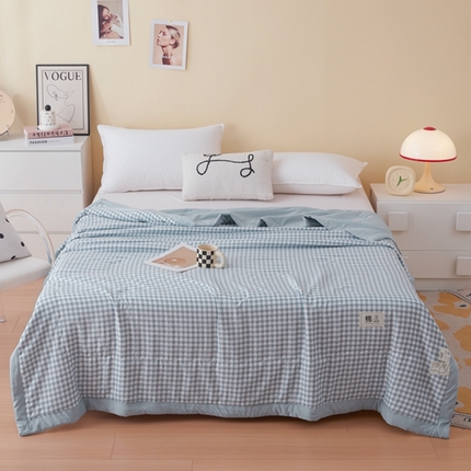 简冠家纺 2025新款水洗棉新疆棉花夏被 蓝小格
