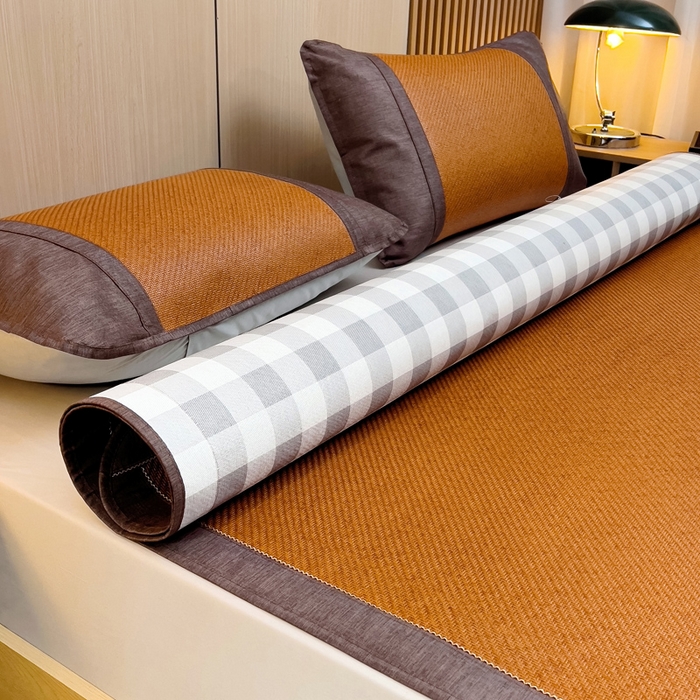 91家纺网 家纺一手货源 找家纺 梵赫 2025新款夏季成人凉感藤席凉席 简约-灰格