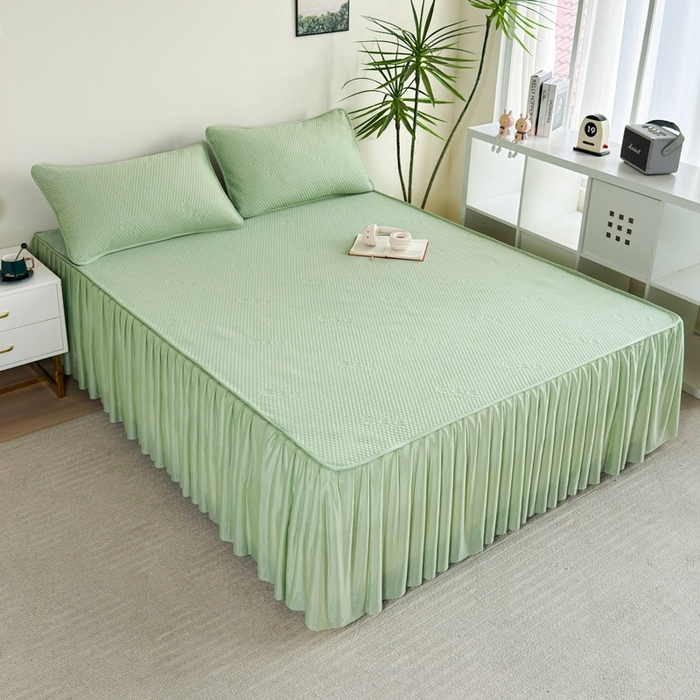 91家纺网 家纺一手货源 找家纺 许林2025新款凉豆豆床裙 北欧绿