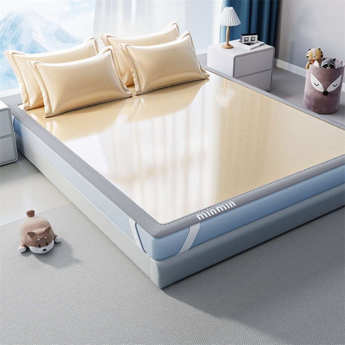 91家纺网 家纺一手货源 找家纺 星座家纺 2025新款斜纹冰丝凉席三件套-绣花款 奶茶咖