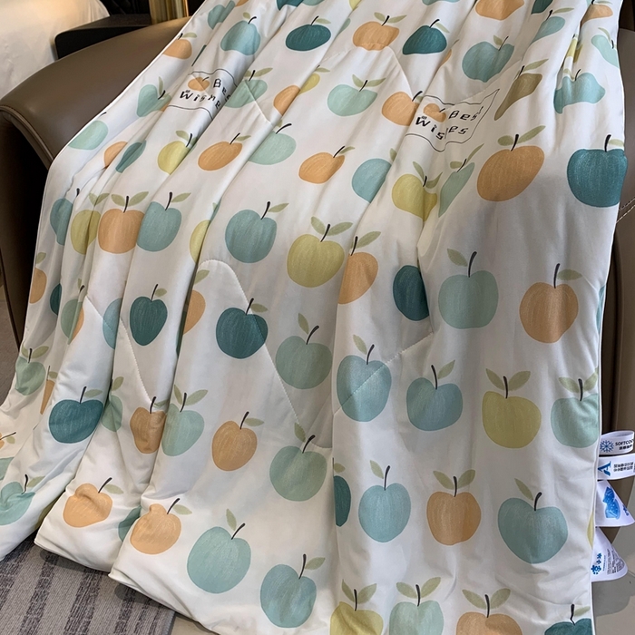 91家纺网 家纺一手货源 找家纺 奈萝家纺 2025新款A类凉感丝小凉皮夏被可机洗夏被新品空调被 小苹果绿