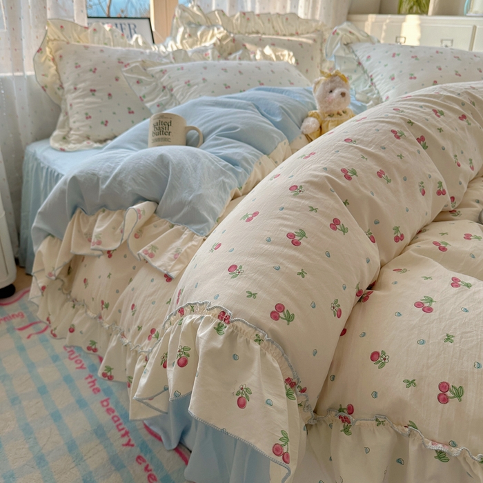 91家纺网 家纺一手货源 找家纺 轻奢坊 2025新款水洗棉密拷花边款 四件套 小樱桃