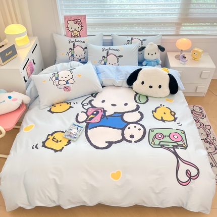 91家纺网 家纺一手货源 找家纺 暮思家居 2025新款正版授权三丽鸥大阪全棉数码印花纯棉四件套系列-第三批(专版花型) 大版-音乐帕恰狗