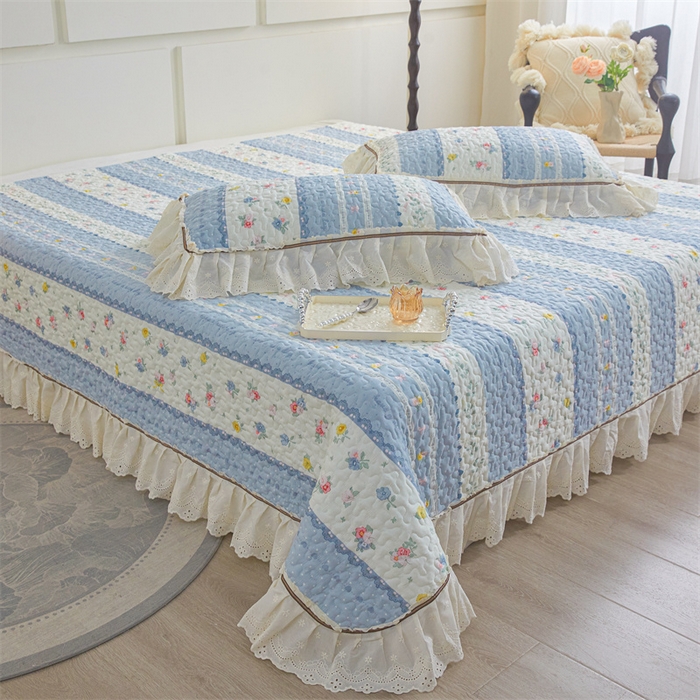 91家纺网 家纺一手货源 找家纺 恒爱家纺 2025新款全棉纯棉韩版印花床盖三件套 太阳花