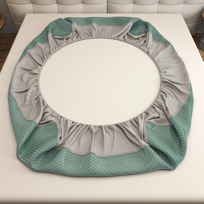 91家纺网 家纺一手货源 找家纺 欧邦 2025春夏新款水某星同款斜纹提花冰丝席三件套 床笠款-松绿