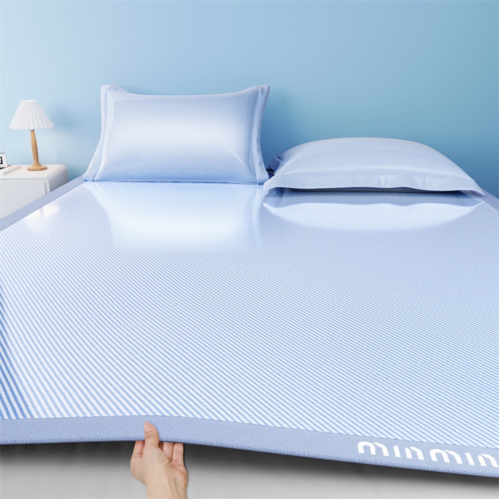 91家纺网 家纺一手货源 找家纺 星座家纺 2025新款斜纹冰丝凉席三件套-绣花款 宁静蓝