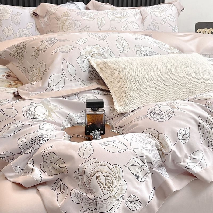 91家纺网 家纺一手货源 找家纺 2025新款夏季热款A类母婴级数码印花全棉四件套高端纯棉被套长绒棉床单床笠床上用品 沐熙-粉