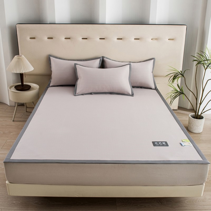 91家纺网 家纺一手货源 找家纺 尚品凤凰 2025新款凉感冰丝席三件套 抗菌波浪纹-粉