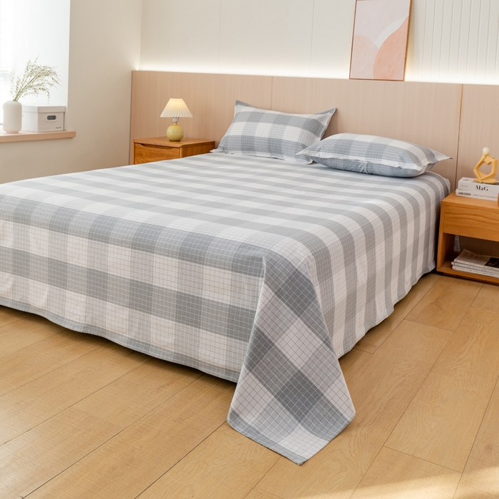 91家纺网 家纺一手货源 找家纺 居美良品 2025新款A类传统非遗手工粗布凉席三件套100%全棉色织床单 素雅-灰格