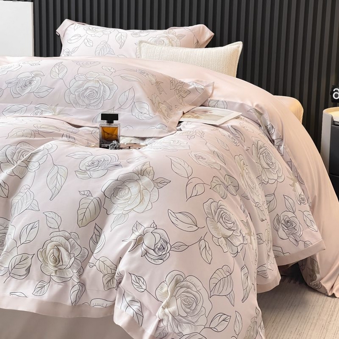 91家纺网 家纺一手货源 找家纺 2025新款夏季热款A类母婴级数码印花全棉四件套高端纯棉被套长绒棉床单床笠床上用品 沐熙-粉