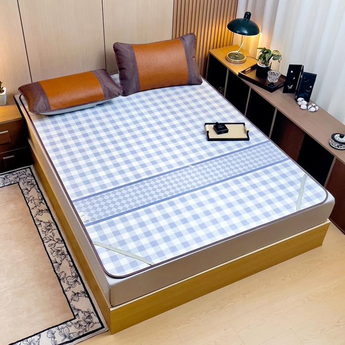 91家纺网 家纺一手货源 找家纺 梵赫 2025新款夏季成人凉感藤席凉席 简约-紫蓝格