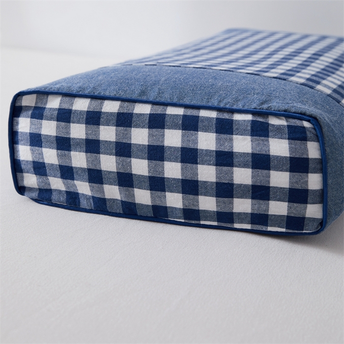 91家纺网 家纺一手货源 找家纺 大熊2025新款全棉水洗棉色织荞麦枕 宫廷荞麦枕-蓝20*50*9cm