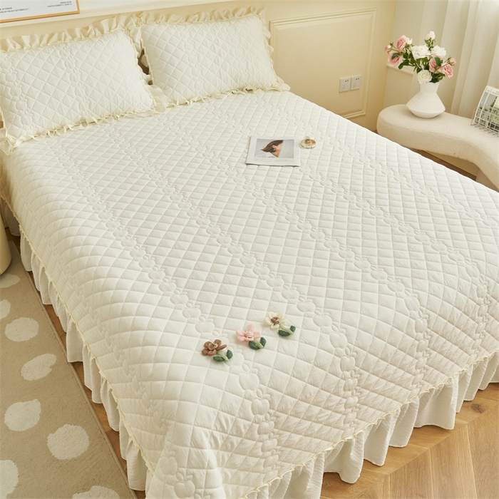 91家纺网 家纺一手货源 找家纺 恒爱家纺 2025新款A类泡泡纱夏被夏凉被空调被四件套-杜鹃 象牙白