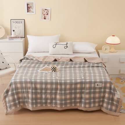 简冠家纺 2025新款水洗棉新疆棉花夏被 雅致格