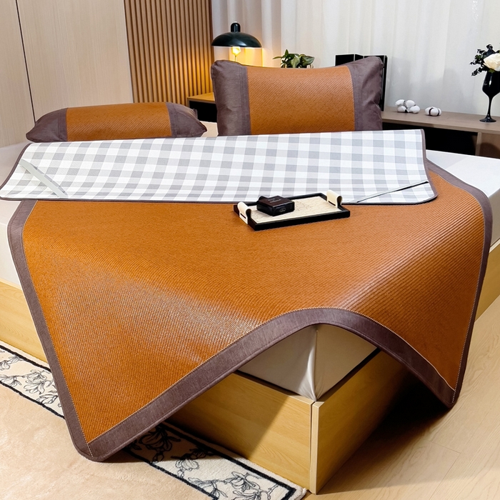 91家纺网 家纺一手货源 找家纺 梵赫 2025新款夏季成人凉感藤席凉席 简约-灰格