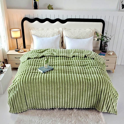 美洲琳 2025新款仿兔毛大泡泡宽抽条毛毯毯子 果绿