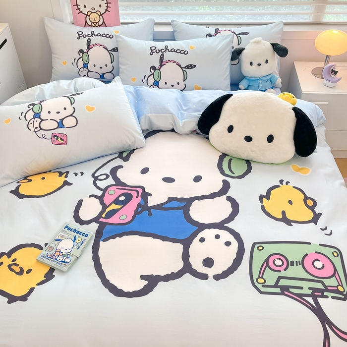 91家纺网 家纺一手货源 找家纺 暮思家居 2025新款正版授权三丽鸥大阪全棉数码印花纯棉四件套系列-第三批(专版花型) 大版-音乐帕恰狗